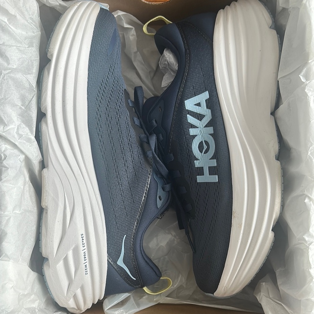 Hoka Blue and White Athletic Shoes with Maximalist Cushioning